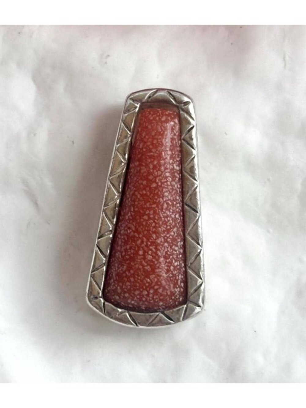 Coral Cabochon Stone Geometric Sterling Silver 925 Vintage Pendant